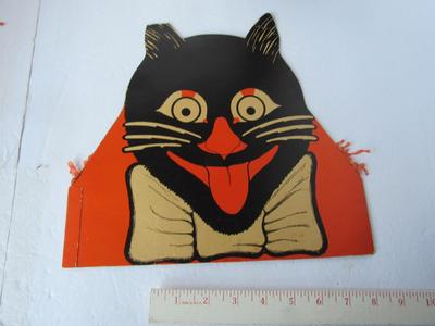 Old Halloween Lot: Beistle Honeycomb Cat, Cardboard Cat Hat