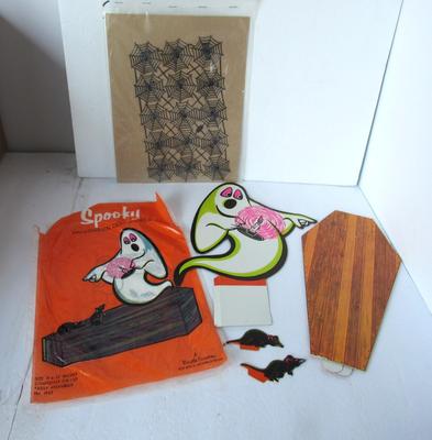 Unused Vintage Halloween: Beistle Spooky Ghost/Coffin Set, Spider Web Die Cuts