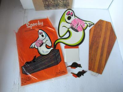 Unused Vintage Halloween: Beistle Spooky Ghost/Coffin Set, Spider Web Die Cuts