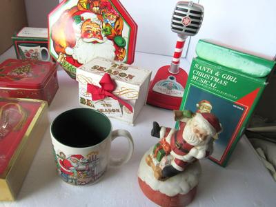 Lot of Misc Christmas Items, Boxes, Mug, Ornament