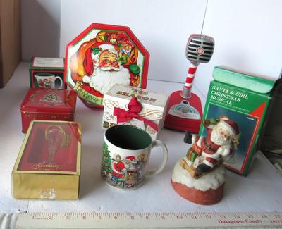 Lot of Misc Christmas Items, Boxes, Mug, Ornament