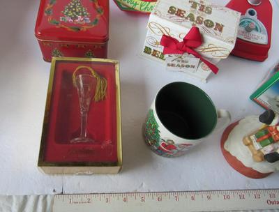 Lot of Misc Christmas Items, Boxes, Mug, Ornament