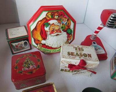 Lot of Misc Christmas Items, Boxes, Mug, Ornament
