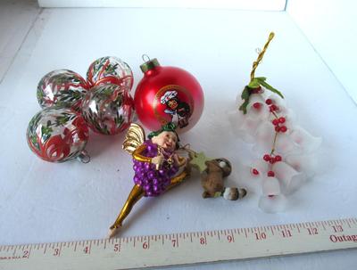 Lot of Misc Chrismtas Ornaments, Bells, Ball, Fairie, Raccoon