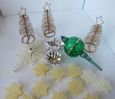 Vintage Sugared Snowflake Light Covers, Ornaments and Metal Trees