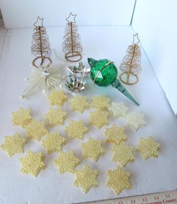 Vintage Sugared Snowflake Light Covers, Ornaments and Metal Trees