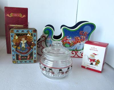 Misc Christmas Items: Candy Jar, Card Holder Sleigh, More