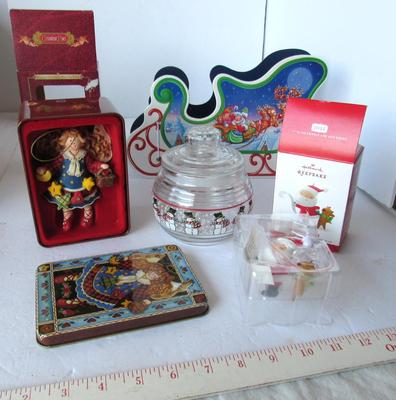Misc Christmas Items: Candy Jar, Card Holder Sleigh, More