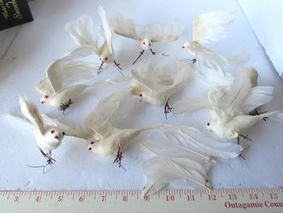 Vintage Cotton and Feather Bird Christmas Tree Decor