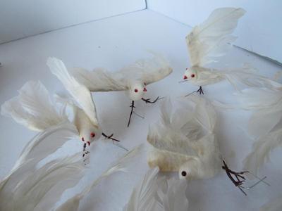 Vintage Cotton and Feather Bird Christmas Tree Decor