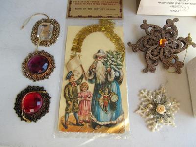 Mixed Lot of Christmas Decor, Dept 56 Figurines, Glittered Ornaments