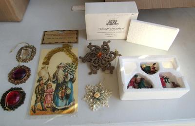 Mixed Lot of Christmas Decor, Dept 56 Figurines, Glittered Ornaments