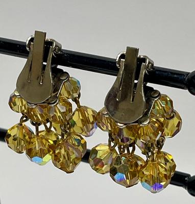 Vintage Amber Colored Rhinestone clip-on Earrings