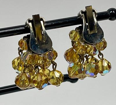 Vintage Amber Colored Rhinestone clip-on Earrings