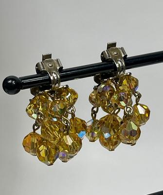 Vintage Amber Colored Rhinestone clip-on Earrings