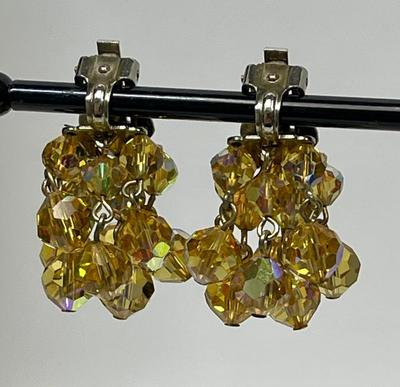 Vintage Amber Colored Rhinestone clip-on Earrings