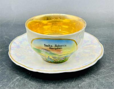 Souvenir Sachs, Schweiz Lustre Ware Teacup & Saucer