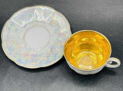 Souvenir Sachs, Schweiz Lustre Ware Teacup & Saucer
