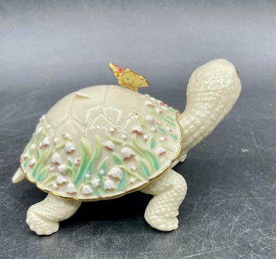 Lenox Turtle Trinket Box with Butterfly on Shell - one butterfly broken off