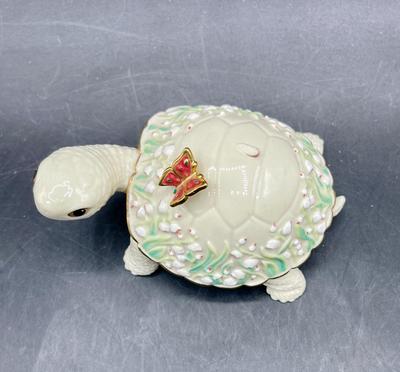 Lenox Turtle Trinket Box with Butterfly on Shell - one butterfly broken off
