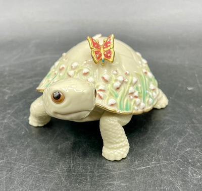 Lenox Turtle Trinket Box with Butterfly on Shell - one butterfly broken off