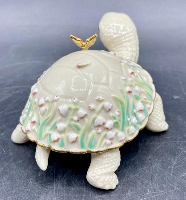 Lenox Turtle Trinket Box with Butterfly on Shell - one butterfly broken off