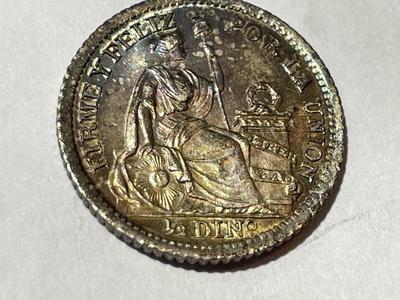 PERU 1916-FG Superb Uncirculated Condition w/Gorgeous Toning 1/2 Dinero Silver Coin as Pictured.