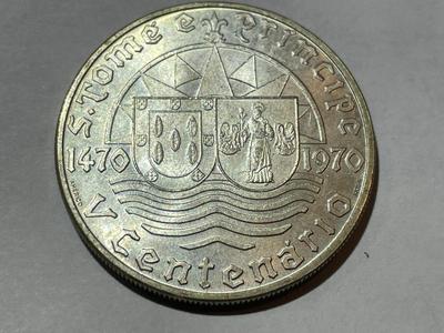 Saint Thomas and Prince Islands 1970 BU 50 Escudos Silver Coin as Pictured.