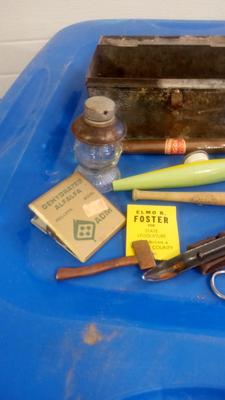 LOT 85 - OLD METAL BOX FULL OF OLD ITEMS