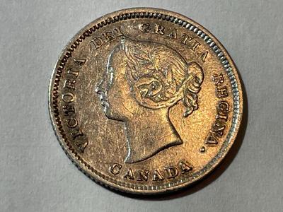 Scarce Canada 1887 Fine/VF Condition 5-Cent Silver Coin as Pictured.