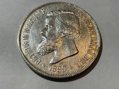 Brazil 1889 Circulated Condition Cleaned 2000 Reis ,917 Silver Coin as Pictured.