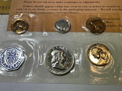 1956 Original Government Issued 5-Coin Silver Proof Set as Pictured.