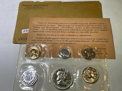 1956 Original Government Issued 5-Coin Silver Proof Set as Pictured.