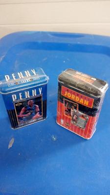 LOT 108 - TWO METAL BOXES BASKETBALL CARDS ONE JORDAN