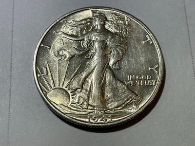 1941-S AU CONDITION WALKING LIBERTY SILVER HALF DOLLAR AS PICTURED.