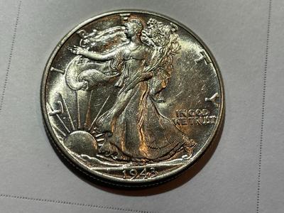 1943-P CHOICE AU CONDITION WALKING LIBERTY SILVER HALF DOLLAR AS PICTURED.