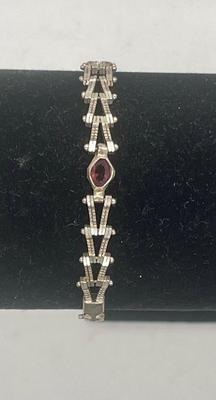 Vintage Mexico 925 CD-01 Sterling Silver Onyx Link Bangle Bracelet 7”