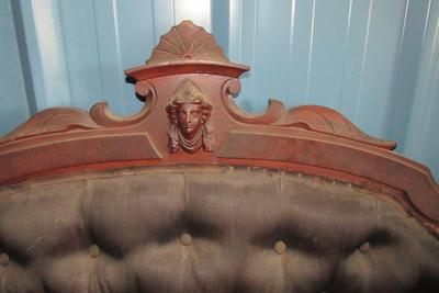 Antique Settee With Woman's Carved Wood Head Detailing: Attributed to John Jelliff of New Jersey, Mid to Late 1800s