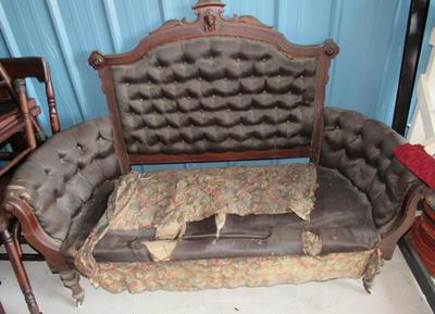Antique Settee With Woman's Carved Wood Head Detailing: Attributed to John Jelliff of New Jersey, Mid to Late 1800s