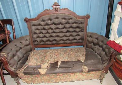 Antique Settee With Woman's Carved Wood Head Detailing: Attributed to John Jelliff of New Jersey, Mid to Late 1800s