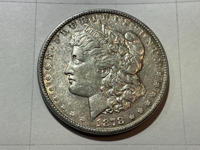 1878-P 7-TAIL FEATHERS VF/EF CONDITION MORGAN SILVER DOLLAR AS PICTURED.