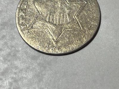 1858 AG/ABOUT GOOD CONDITION THREE CENT SILVER TYPE COIN AS PICTURED.