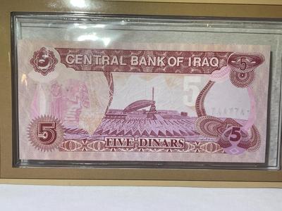 Original Iraq Saddam Hussein 5 Dinars Currency/Banknote in Crisp Uncirculated Condition as Pic'd.