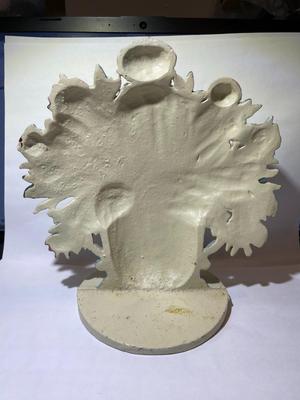 Vintage Cast Iron Flower Basket Painted Doorstop 7.5" Tall in Good Preowned Condition as Pictured.