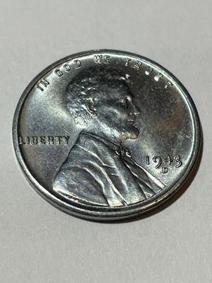 1943-D CHOICE BU WARTIME STEEL LINCOLN CENT AS PICTURED.