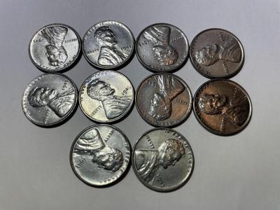 LOT OF (10) 1943-P CIRCULATED REPROCESSSED CONDITION LINCOLN CENTS AS PICTURED.