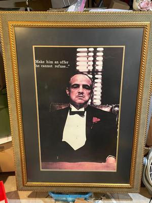 Huge Early 1970's Custom Framed "Godfather" Poster Don Corleone/Marlon Brando Frame Size 33.5" x 45.5" in Good...