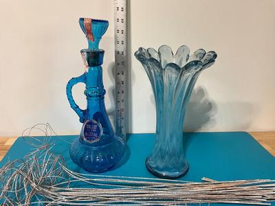 Blue Glass Beam’s Choice Bottle with blue Glass Vase