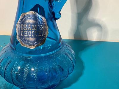Blue Glass Beam’s Choice Bottle with blue Glass Vase