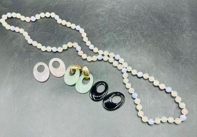 Costume Jewelry Lot: 3 Pair of Earrings and a Beaded Necklace